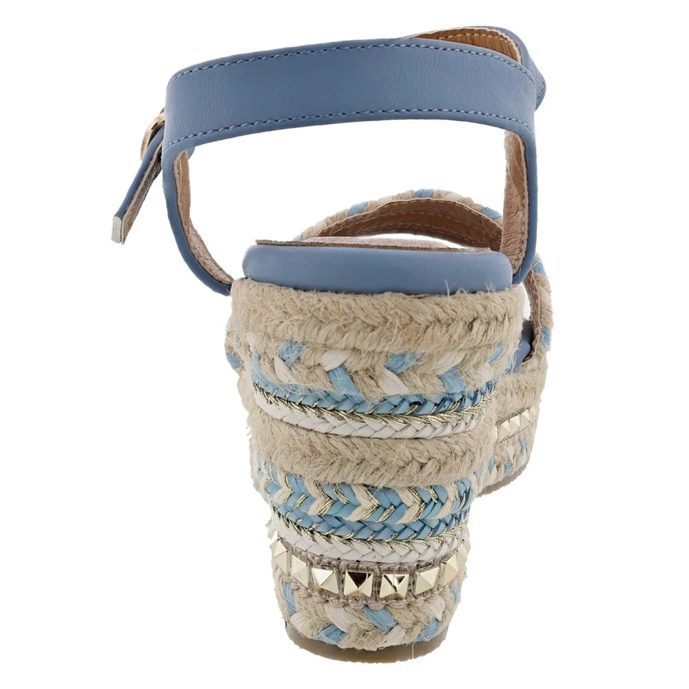 Patrizia Tisch Woven Wedge Light Blue Embellished Espadrille Sandals US 9.5 EU41